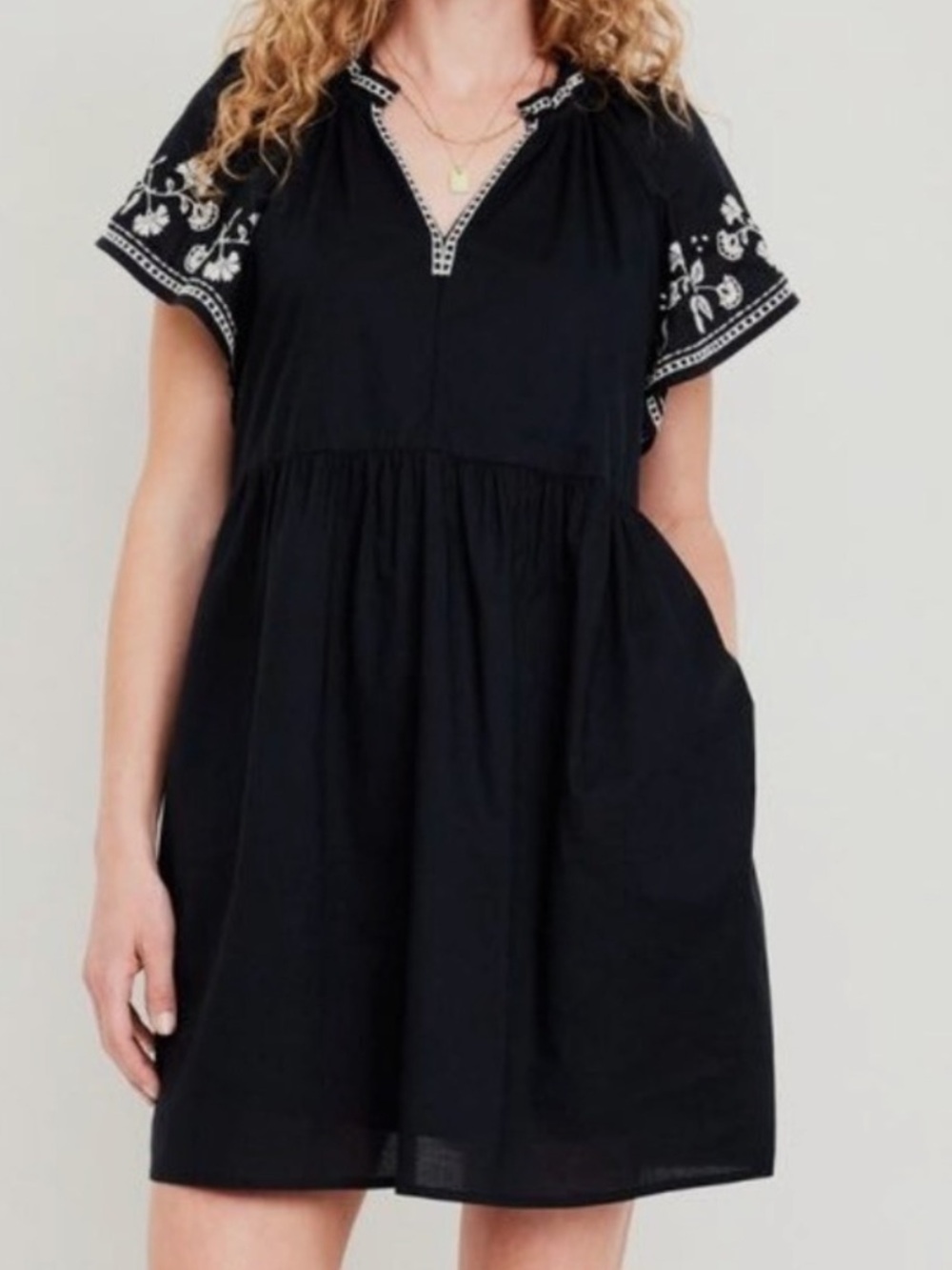 Old Navy Black Dress with White Embroidered Trim
